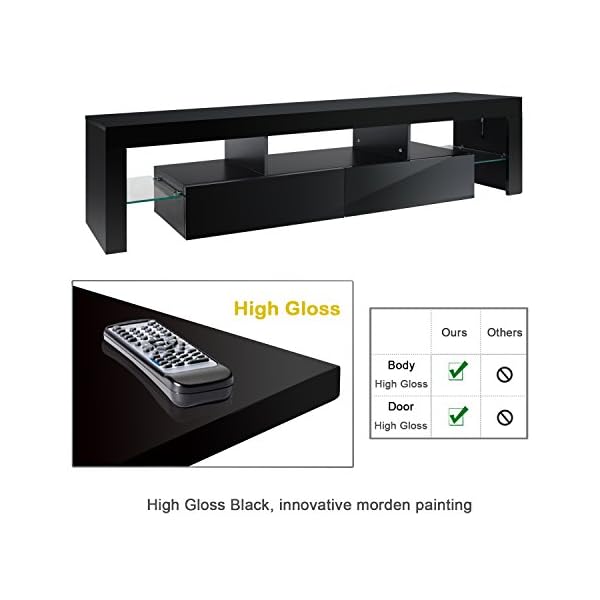 TV Cabinet, HST Mall Modern TV Unit Stand 200cm Black Matt and Black High Gloss Free LED RGB Lights Home TV Furniture - Image 10