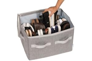 Moteph Shoe Organizer Closet Storage Solution with Clear Cover & Adjustable Dividers for Shoes, Handbags, Blankets, Linen, Clothing (Small - 12 Pairs, Grey)