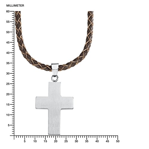 sOliver-Kinder-Kette-Teenager-Jungen-432-cm-verstellbar-mit-Kreuz-Anhnger-Edelstahl-Leder-geflochten-braun