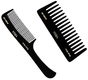 Vega Large Shampoo Comb, Black - 1 Pc & VEGA Handcrafted Grooming Comb for Professional Styling