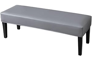 EBETA Bankbezug Hockerbezug, PU-Leder Bank-Auflage Wasserdicht Esszimmerbankbezug Stretch Hussen für Ottomane Sitzauflagen (Grau)