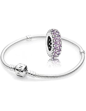 Original Pandora Geschenkset - 1 Silber Armband 590702HV-17 + 1 Silber Zwischenelement 791359CFP Lilafarbene Pavé-Inspiration