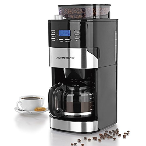 Kaffeemaschine mit individuell einstellbaren Mahlgrad, Mahlwerk, 24H Timer, Warmhalteplatte mit Abschaltautomatik und austausch- & waschbaren Kaffeefilter ( Einzelbohnenbehälter geeignet für ganze Bohnen UND gemahlenen Kaffee, 1050W ) Version 2017 - 2