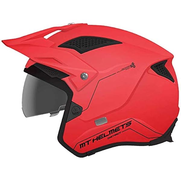 MT- Casco Trial Jet District SV SUMMIT A5 rosso opaco con visiera solare  (XS (53-54)) : Auto e Moto