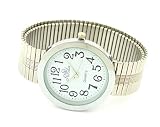 Uhr mit großen Ziffern Elegante Herren Damen Armband-Uhr Silber Weiss klassisches Design mit Flex Stahl-Armband XL