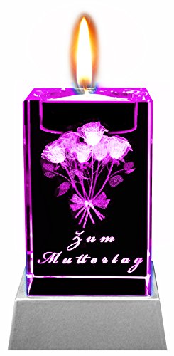 Kaltner Präsente Stimmungslicht – Das perfekte Muttertagsgeschenk: LED Kerze / Kristall Glasblock / 3D-Laser-Gravur Teelichthalter Blumen Zum Muttertag - 7
