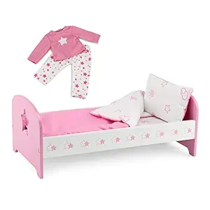 18-inch Doll Furniture Pink Single Bed with Star Includes Bedding Fits 18 American Girl Dolls
