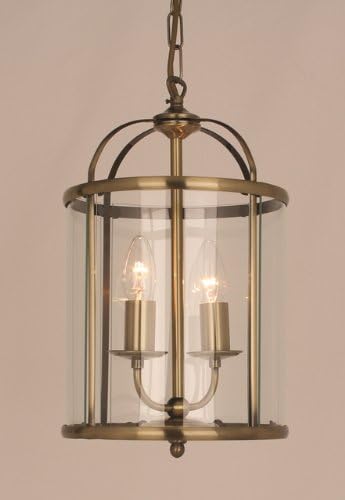 Orly Round 2 Light Hanging Lantern Antique Brass