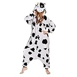 Free Fisher Damen/ Herren Schlafanzug Pyjama, Tier Kostüm, Kuh Schwarz und Weiß, Gr. M (Körpergröße 160-169 CM)