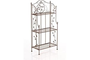 CLP Estantería De Pie Reus Hecha En Hierro I Estantería Multiusos Plegable De 3 Niveles I Estentería Decorativa con Adornos Florales I Color:, Color:Antiguo marrón