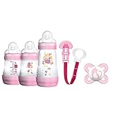 mam flaschen set rosa Anti-Kolik - Jede Baby Trinkflasche besitzt ein spezielles Bodenventil, wodurch Babys beim Trinken weniger Luft schlucken. So wird das Risiko von Koliken reduziert.