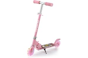 QIUYO Roller Kinder 4-7 Jahre, 2 LED Leuchtende Räder Kinderroller für Mädchen Jungenr, 3 Höhenverstellbare & Klappbar, Scooter für Kinder mit Ständer