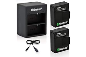 Smatree® Batterie Li-polymère haute capacité (Lot de 2) 1290 mAh et kit de chargement y compris prise européenne + Prise britannique + prise US + 3,1 A/15,5W Chargeur USB double pour voiture pour GoPro Hero3 +, Hero3 de remplacement pour GoPro AHDBT-201, AHDBT-301, AHDBT-302