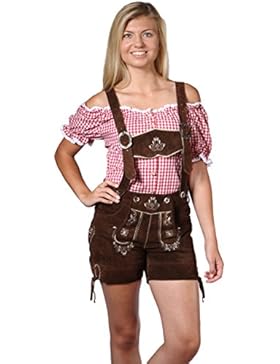 Damen Trachten Lederhose Damenhose mit Trägern aus feinstem Veloursleder in dunkelbraun, Bayrische Trachtenlederhose...