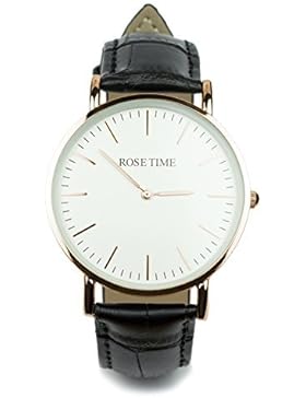Rose Time Unisex Leder Armbanduhr Rose Gold Schwarz