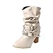 Produktbild ODJOY-FAN Frau Herbst Winter BootiesHoher Absatz Kurz Stiefel Gürtelschnalle Frauen Schuhe Retro Nieten Knöchel Boots Große Größe Martin Stiefel Runder Kopf Schuhe (Beige,35 CN)