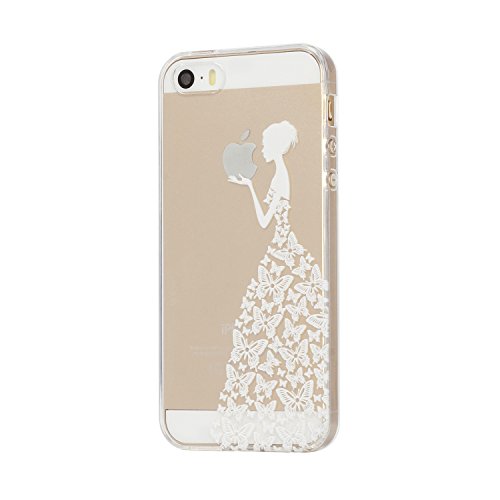 iPhone 5 5S SE Coque , YIGA Blanc Sexy Femme Papillon Transparent Silicone 3D Crystal Doux TPU Case Cover Housse Etui pour Apple iPhone 5 5S / iPhone SE