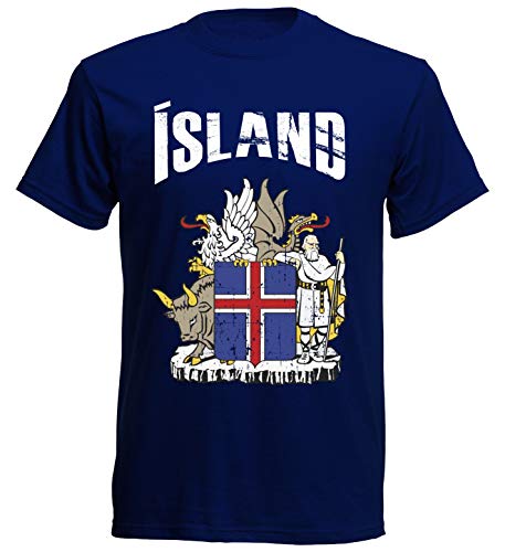 T-Shirt Island WM 2018 Navy Vintage Destroy Wappen D01 NC Brasil (2XL)