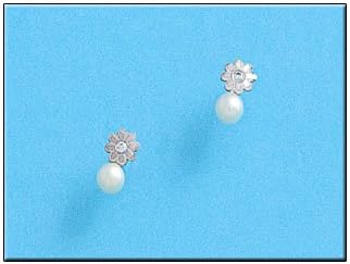 Con Margarita Earrings Yellow Gold 750/1000 with Zirconia Pelas Rods Security Screw Backs Size: 4x7 mm