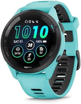 Garmin Forerunner 265, Smartwatch per la corsa, 46mm, GPS multi-band, Display AMOLED, VO2max, HRV Status, Dinamiche di corsa al polso, Tempi di recupero, Autonomia fino a 13 giorni (Aqua)
