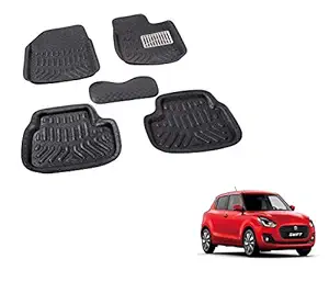 Auto Hub 4D Car Foot/Floor Mats Compatible with Maruti Suzuki Swift (Model : 2018-2021) -Black, Material- Eva Plastic, 1 Unit