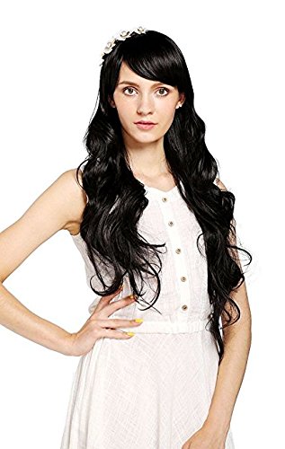 MelodySusie® schwarze lange lockige Perücke – hohe Qualität lange lockige Perücke inkl. Perückenkappe und Perückenkamm (schwarz) - 3