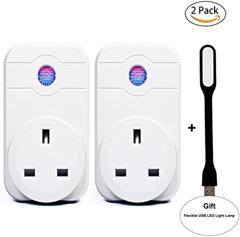 Wireless WiFi Smart Socket, WiFi Smart Plug works with Alexa and Google Home, Wireless Timing Smart Plug Switch, Control Your Devices from Anywhere, No hub Required+ Flexible USB LED Light Lamp Free Gift (2 Pack)