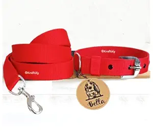Kraftidy Dog Belt Collar Leash with Name tag id Customized for Large , Medium Dogs Small Puppies Neck Collar and Rope Leash with Personalized Dog Name (Small)