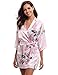 Produktbild Aibrou Damen Morgenmantel Satin Nachtwäsche Bademantel Kimono Negligee Seidenrobe Schlafanzug Kurz Mit Peacock und Blumen Rosa S