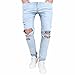 Produktbild Loch Jeans Herren, DoraMe Männer Vintage Destroyed Denim Hosen Slim Fit Biker Jeans Skinny Motorrad Falten Hosen(Bitte wählen Sie größere Größe als üblich) (Blau, Asien Größe 32)