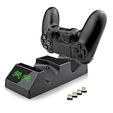 【4 Stunden Aufladung】: Die Basis verfügt über zwei USB-Anschlüsse, Zwei PS4 Dualshock 4 Wireless Controller werden zugleich innerhalb von 4 Stunden voll aufgeladen, wodurch Sie Zeit sparen.