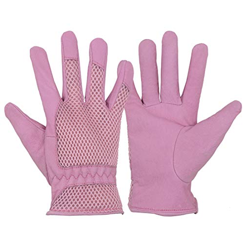 Preisvergleich Produktbild Schweinsleder-Handschuhe für Damen, dehnbar, strapazierfähig, 3D-Netzstoff, Bequeme Passform, Komfort und atmungsaktives Design für Rosengarten, rosa