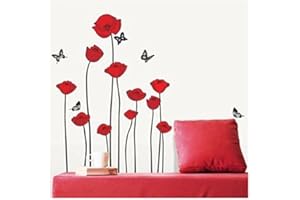 DECO-ONLINE Ramo di fiori di papaveri rossi Fiori Sticker (adesivo murale) Adesivi decalcomanie Home decor Fiori moderni ed eleganti Decorazione della camera da letto vivente Cucina