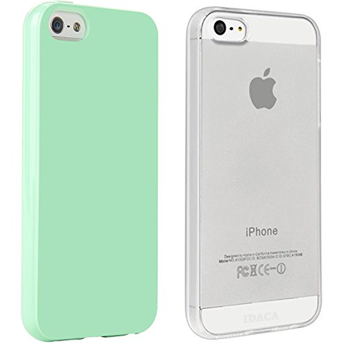 Coque iPhone 5/5S, IDACA TPU et Silicone Gel Housse pour iPhone 5/5S, Transparent + Turquoise Green