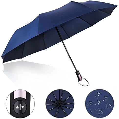 Umbrella,Proking Windproof Umbrella(60 MPH) Travel Umbrella Compact Automatic Open and Close Umbrella Unbreakable 10 Ribs Golf Umbrellas One Handed Operation with Lightweight Umbrella (Navy blue)