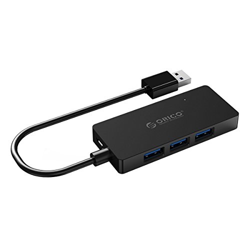 ORICO 4-Port USB 3.0 Hub, dünn und tragbar, Ultra High-Speed (bis zu 5 Gb/s), unterstützt OTG, mit einem zum Aufladen für USB Micro-B 5V reserviertem Stromanschluss