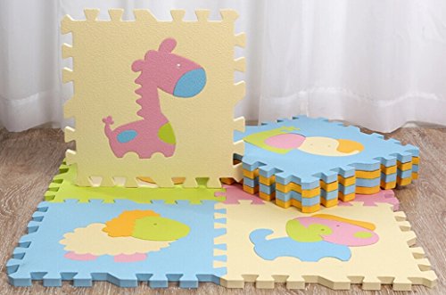 9 Pcs Cute Animal EVA Foam Play Mats Floor Puzzle Crawling Play Game Mat for Baby Kids Childre Toddlers -Bright Color,Environmental Material, Safe to Use
