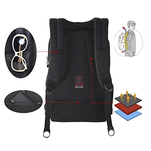 Slotra Laptop Rucksack 15,6-17 Zoll Wasserabweisend Reisen Outdoor Mordern Rucksack Schwarz - 6