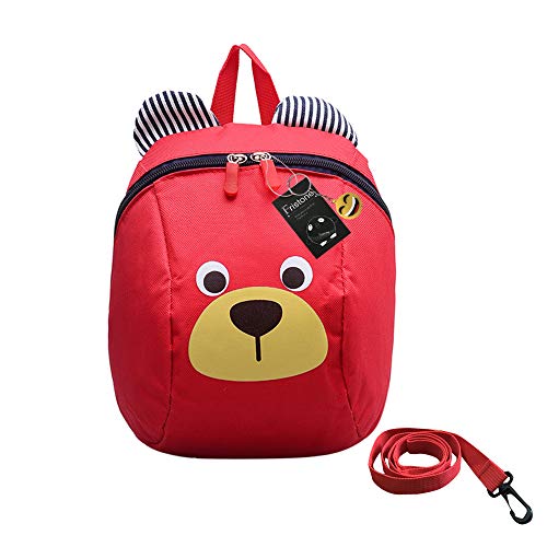 Preisvergleich Produktbild Süß Bär Mini Rucksack Kinder Babyrucksack Kindergartenrucksack Kinderrucksäcke Schulrucksack Kleinkinder Rucksack mit Leine Brustgurt Hund Rucksack für Jungen Mädchen unter 3 Jahren (Rot)