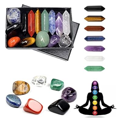 Chakra Stone Healing Crystals Set In Box, Natural Reiki Healing Crystal Points Gemstone Wand Set For Meditation Crystal Therapy Anxiety Relief Balancing Yoga Crystals And Gemstones For Beginner(14pcs)