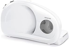‎SENCOR Sencor Allesschneider klappbar elektrisch - Leistungsstark und Kompakt, Inox Klinge 170mm, Einstellbare Schnittstärke 0-15mm, Ideal für Schinken, Wurstwaren, Brot, Käse, 100W - SFS 1000WH - Weiß