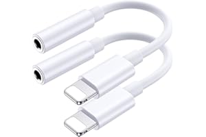 CARPHONE WAREHOUSE [Certifié Apple MFi] 2 Pack Adaptateur casque Lightning vers jack 3,5 mm, iPhone Adaptateur Ecouteur audio AUX Séparateur Casque Cable Auxiliaire, Compatible avec iPhone 14/13/12/11 Pro/XS/XR/8/7/ipad