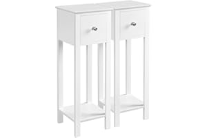 Yaheetech 2 Comodini Camera da Letto Mobiletto Stretto in Stile Shabby Chic Tavolino Lato con Cassetto Alto Bianco Porta Telefono 25 x 25 x 70 cm
