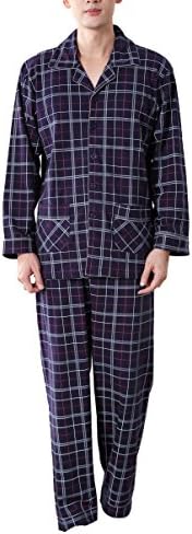 Amhillras Mens Pajamas Long Cotton Sleepwear Men Long Sleeved Pajama Set V Neck Nightwear Homewear Suit With Pockets Button Front