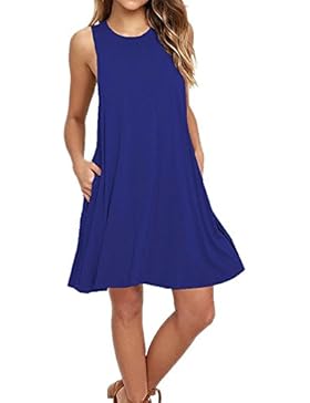 Sommerkleider Damen Knielang A-Linie Ärmellos Elegant Casual Lang T-shirts Sommer Mini Kleid Strandkleid