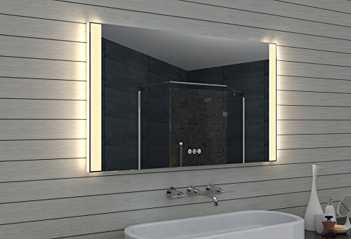 Design Badezimmerspiegel mit Dimmer, Warm und Kaltweis und Touchschalter 120 x 70 cm
