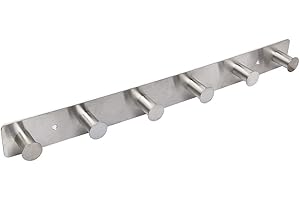 SYPEN Coat Hooks Wall Mounted, Door Hooks for Bedrooms Screw in & Stick on, Stainless Steel Coat Rack with 6 Hangers for Bathrobe Towel Clothes, Brushed