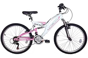 DRB Chic Junior Girls Full Suspension Mountain Bike, 24" Wheel - White/Pale Pink