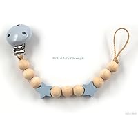 Schnullerkette ohne Namen mit 2 Sternen für Jungen und Mädchen Unisex Natur Holz - schlicht und schön