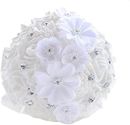 Brilliant wedding bouquet Artificial Flower pe rose pearl rhinestone with ribbon bow satin ribbon for bridal wedding decor